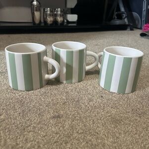 Green and White Striped Mugs Set